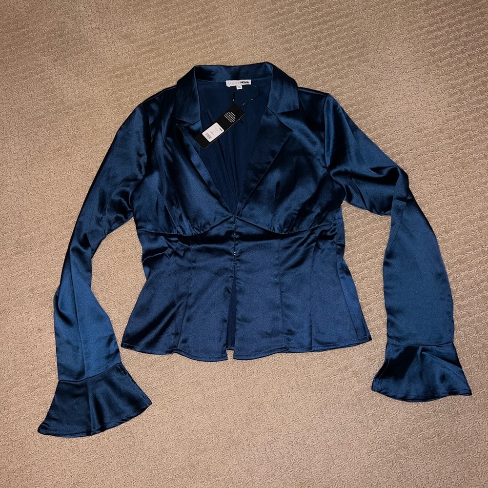 Fashion Nova Navy Satin Blouse